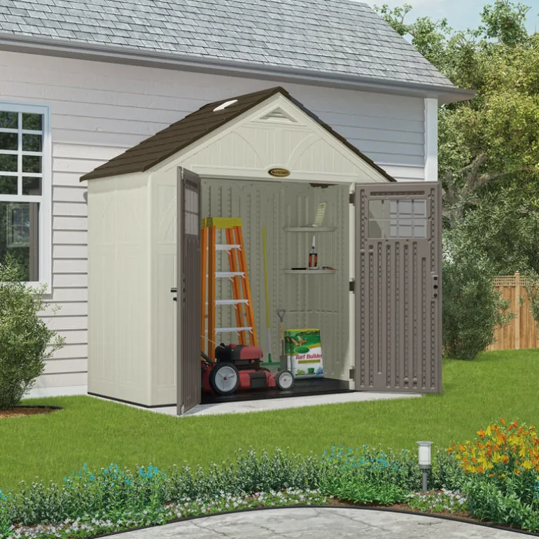 Suncast Tremont 8 ft. x 7 ft. Resin Vertical Peak Storage Shed with Floor Kit
