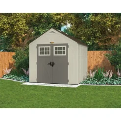 Suncast Tremont 8 ft. x 7 ft. Resin Vertical Peak Storage Shed with Floor Kit