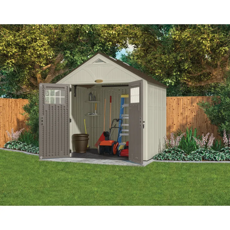 Suncast Tremont 8 ft. x 7 ft. Resin Vertical Peak Storage Shed with Floor Kit
