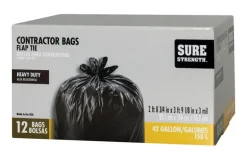 Sure Strength 42 gal Contractor Bags Flap Tie 12 pk