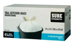 Sure Strength 13 gal Tall Kitchen Bags Drawstring 45 pk
