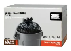 Sure Strength 33 gal Trash Bags Flap Tie 60 pk