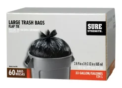 Sure Strength 33 gal Trash Bags Flap Tie 60 pk