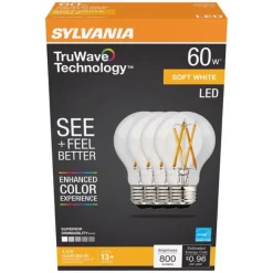 Sylvania TruWave A19 E26 (Medium) LED Bulb Soft White 60 Watt Equivalence 4 pk