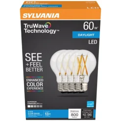 Sylvania TruWave A19 E26 (Medium) LED Bulb Daylight 60 Watt Equivalence 4 pk