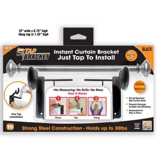 TAP BRACKET As Seen On TV Black Steel Curtain Bracket 30 lb.