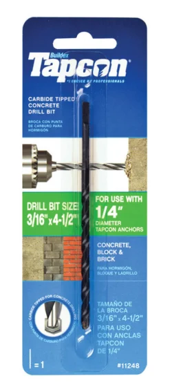 Tapcon 3/16 in. X 4-1/2 in. L Carbide Tipped Concrete Drill Bit Straight Shank 1 pc