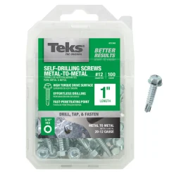 Teks No. 12 x 1 in. L Hex Washer Head Zinc-Plated Steel Sheet Metal Screws 100 pk