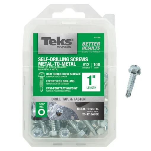 Teks No. 12 x 1 in. L Hex Washer Head Zinc-Plated Steel Sheet Metal Screws 100 pk