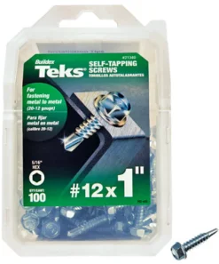 Teks No. 12 x 1 in. L Hex Washer Head Zinc-Plated Steel Sheet Metal Screws 100 pk