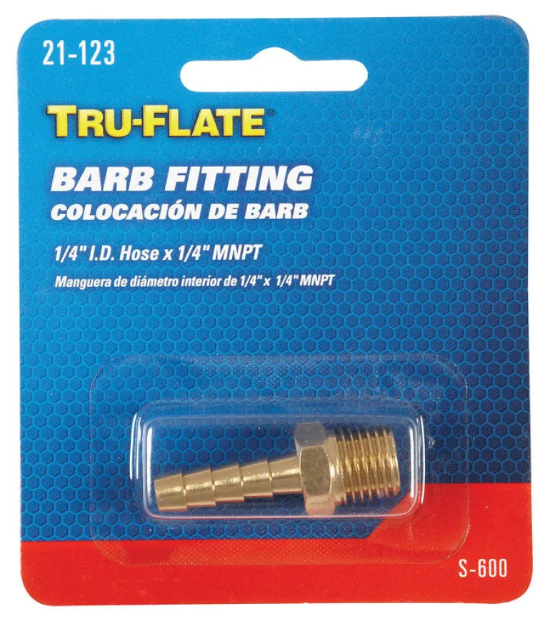 Tru-Flate Brass Barb Hose Fitting 1/4 in. Male 1 pc