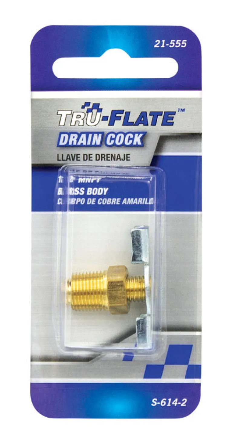 Tru-Flate Brass/Steel Drain Cock 1/8 in. Male NPT 1 pc.