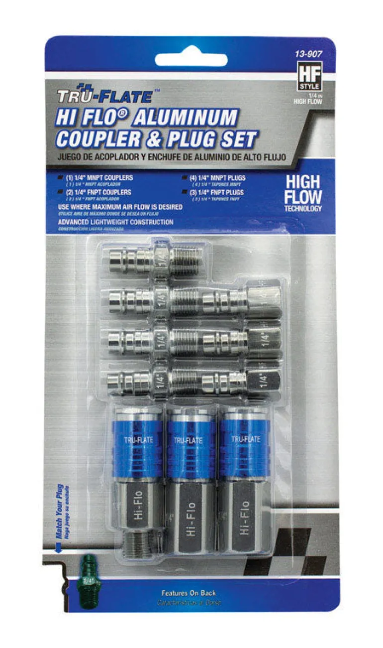 Tru-Flate HI FLO Aluminum Air Coupler and Plug Set 1/4 in. Female 10 pc