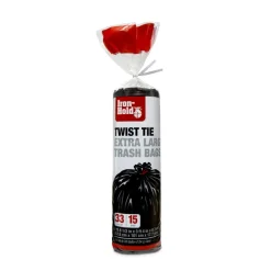 Tuffsak 1372523 33 Gallon Iron HoldÂ® Large Trash Bags 15 Count (Pack of 12)