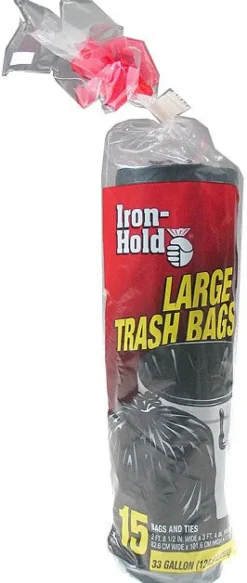 Tuffsak 1372523 33 Gallon Iron HoldÂ® Large Trash Bags 15 Count (Pack of 12)