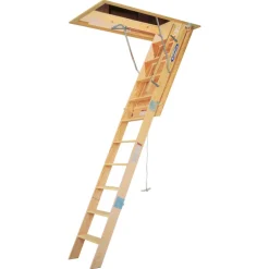 Werner 7 To 8.75 ft. Ceiling 54 in. x 25 in. Wood Attic Ladder Type IA 350 lb. capacity