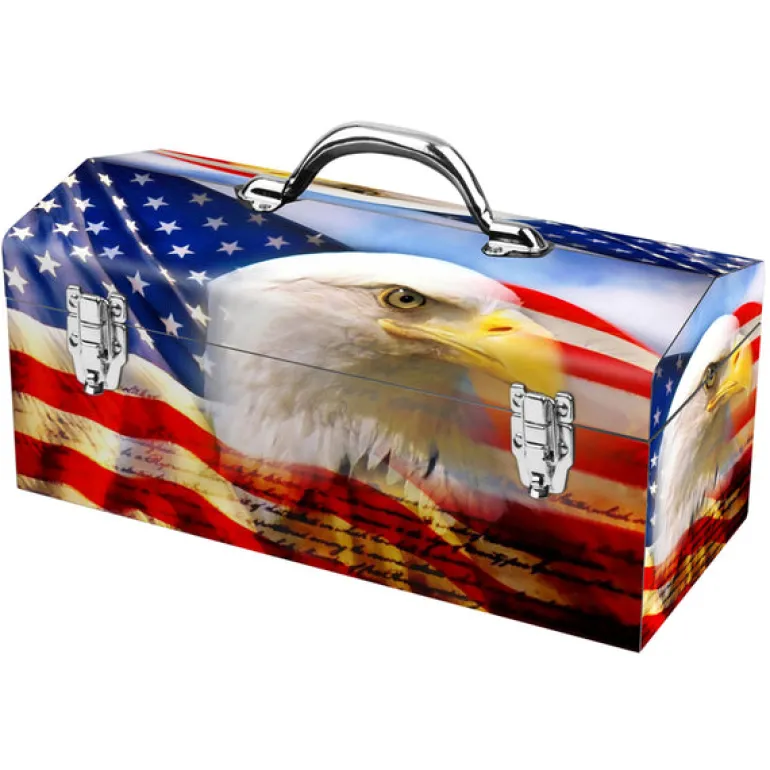 Windco Multicolored Steel American Flag Eagle Art Deco Tool Box 16 L x 7.5 H x 7.2 W in.