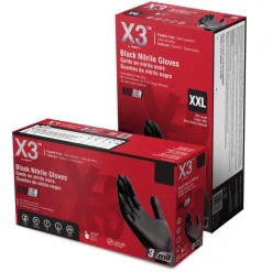 X3 Nitrile Disposable Gloves Large Black Powder Free 100 pk