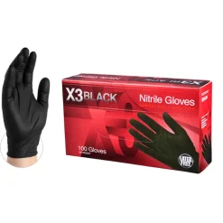 X3 Nitrile Disposable Gloves Large Black Powder Free 100 pk
