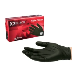 X3 Nitrile Disposable Gloves Large Black Powder Free 100 pk