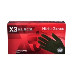 X3 Nitrile Disposable Gloves Large Black Powder Free 100 pk