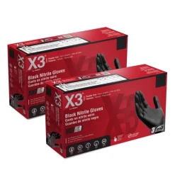 X3 Nitrile Disposable Gloves Large Black Powder Free 100 pk