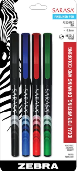 Zebra 66104 0.8mm Sarasa Fineliner Pen Assorted Colors