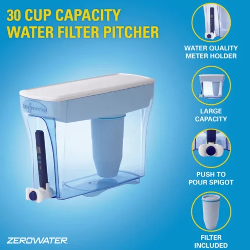 ZeroWater Ready-Pour 30 cups Blue Water Filtration Dispenser